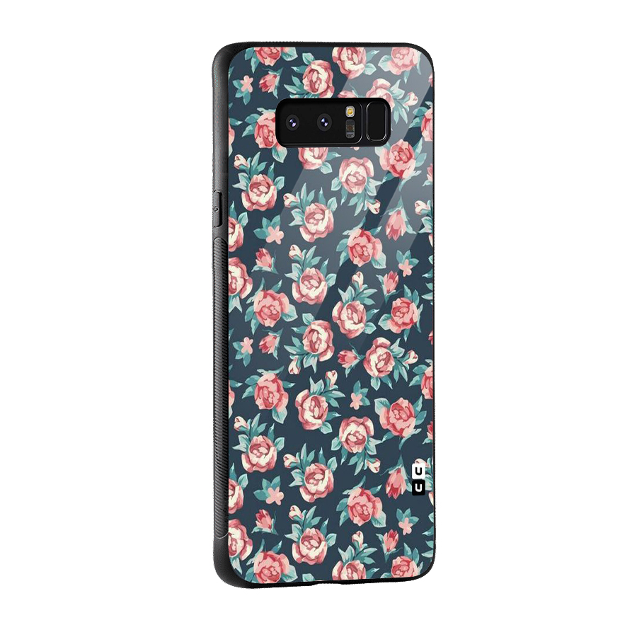 Floral Navy Bloom Glass Back Case for Galaxy Note 8