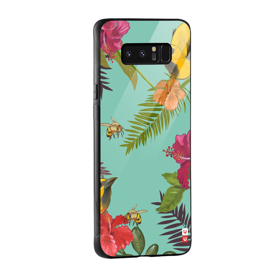 Flower Bird and Bee Glass Back Case for Galaxy Note 8