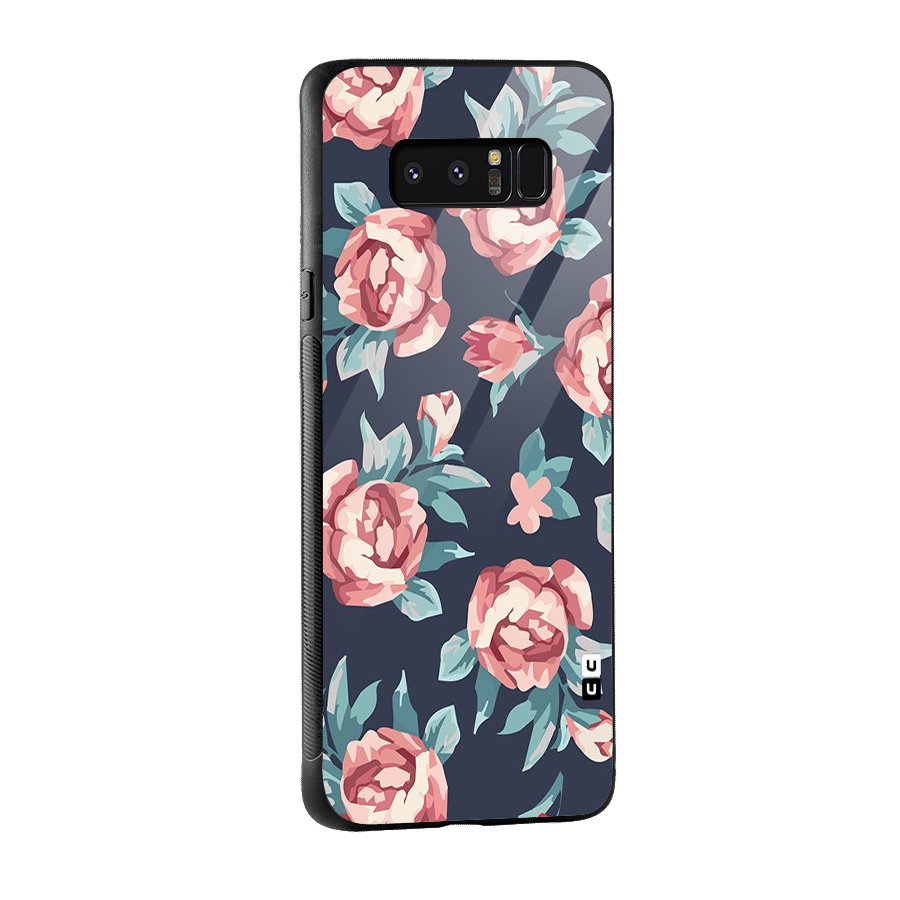 Flowers Painting Glass Back Case for Galaxy Note 8