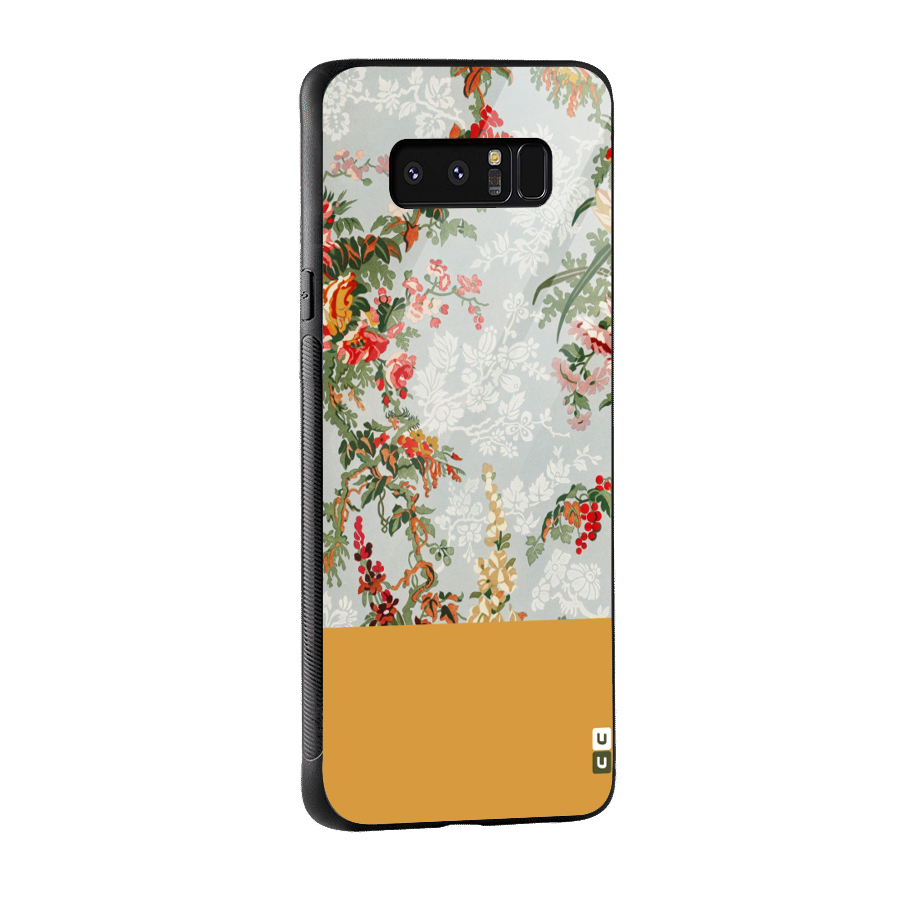 Golden Stripe on Floral Glass Back Case for Galaxy Note 8