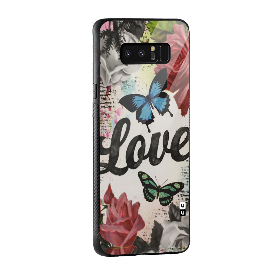 Lovely Butterfly Love Glass Back Case for Galaxy Note 8