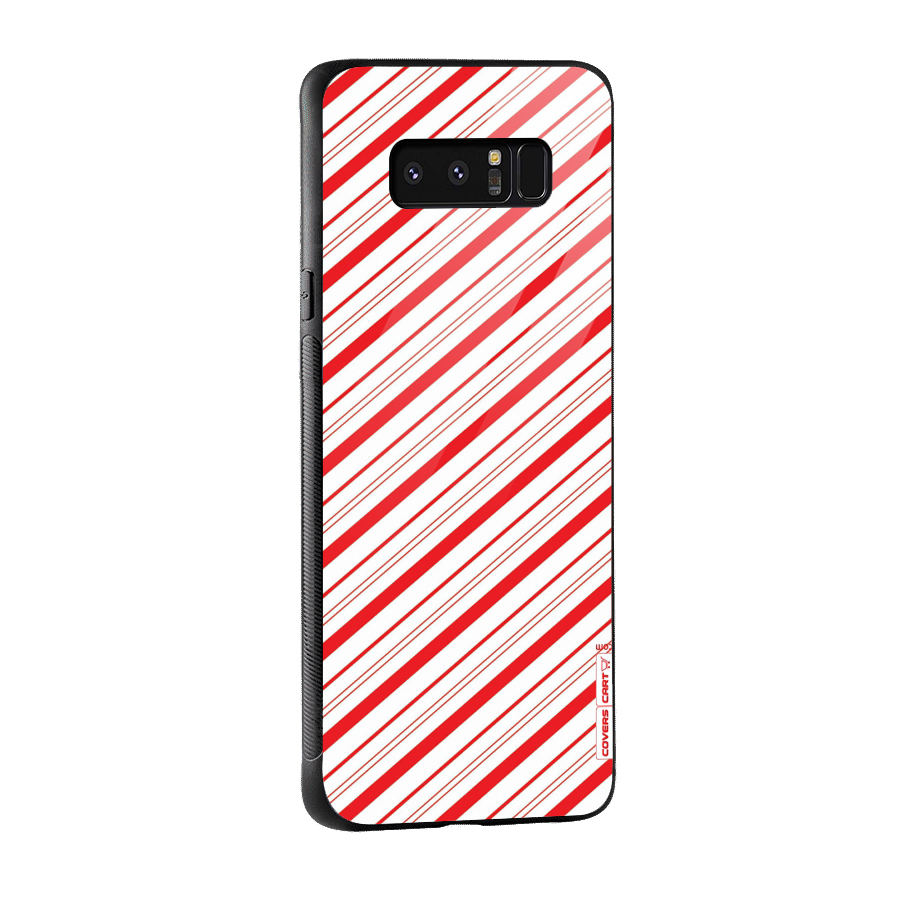 Red And White Diagonal Stripes Glass Back Case for Galaxy Note 8