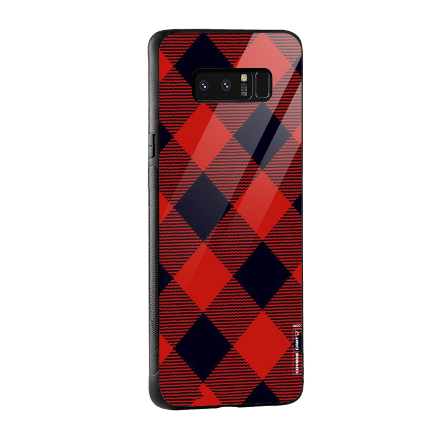 Red Diagonal Check Glass Back Case for Galaxy Note 8