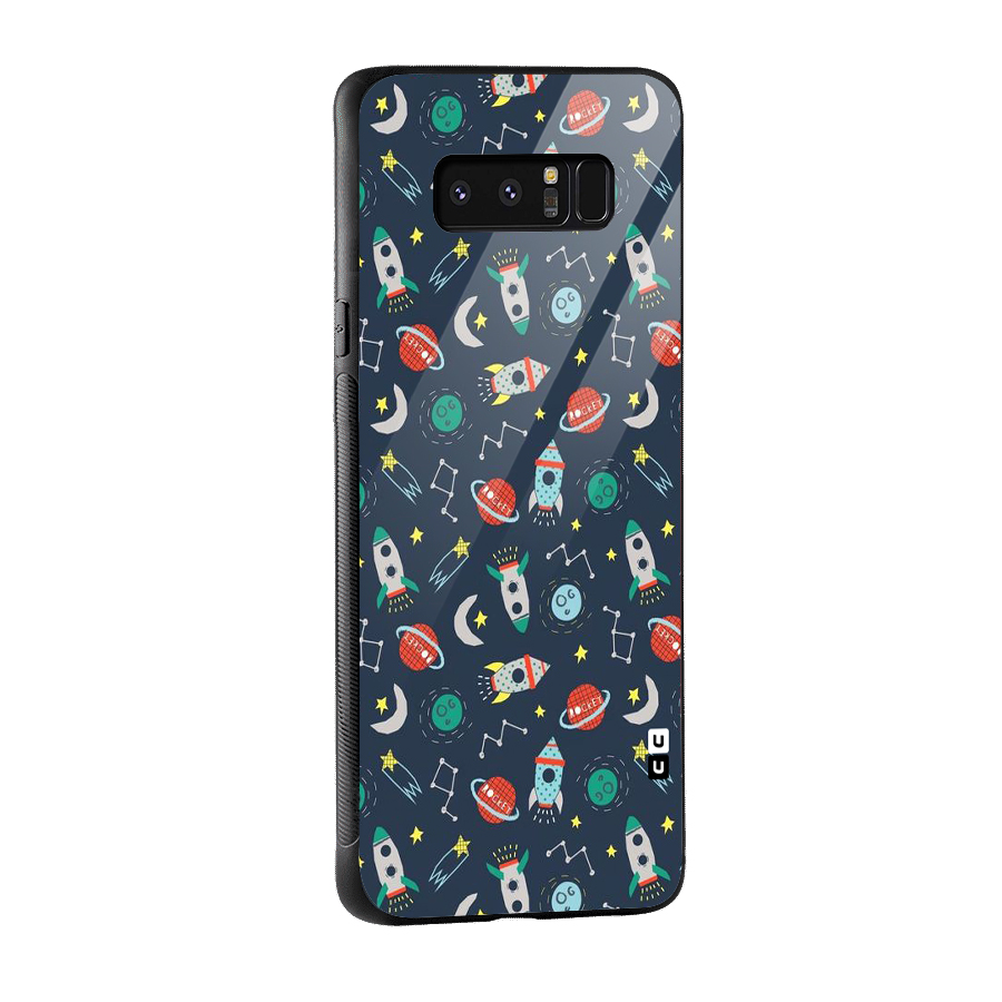 Space Rocket Pattern Glass Back Case for Galaxy Note 8