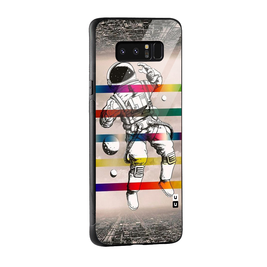 Spaceman Rainbow Stripes Glass Back Case for Galaxy Note 8