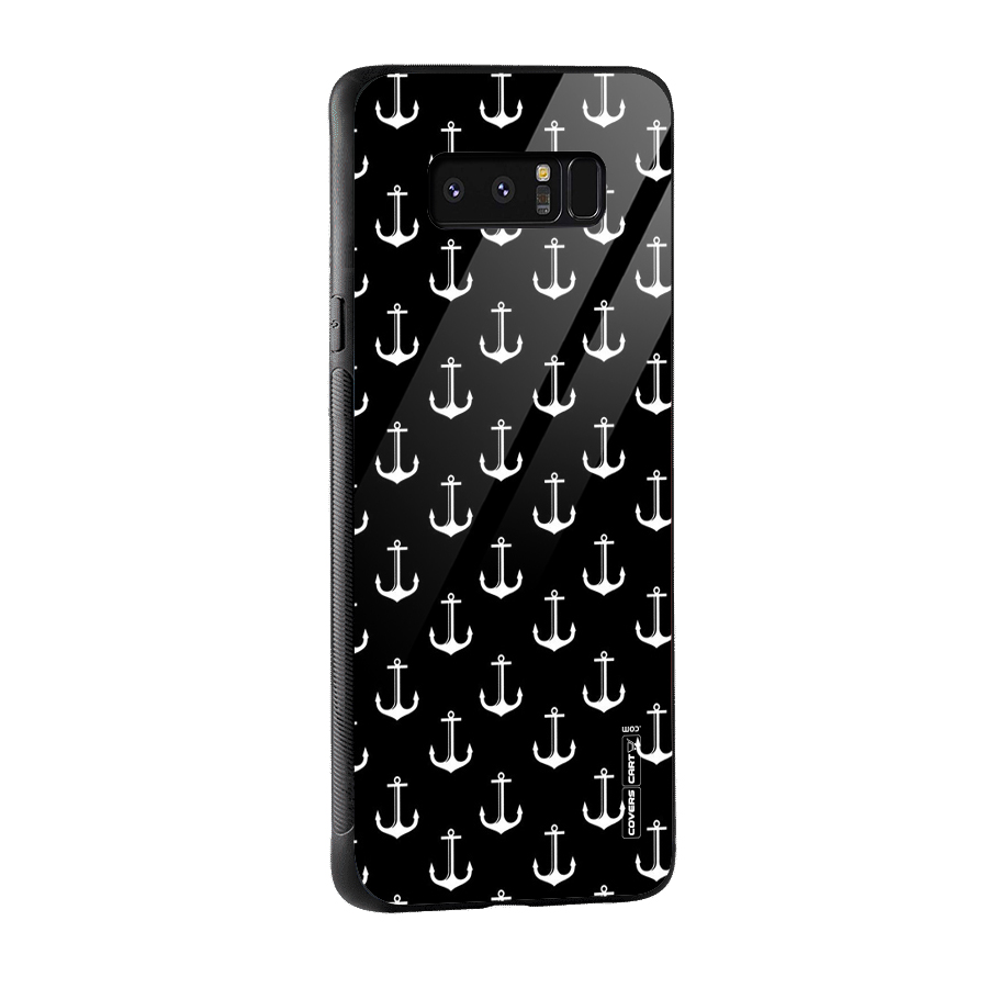 White And Black Anchor Pattern Glass Back Case for Galaxy Note 8