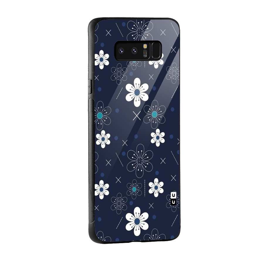White Floral Shapes Glass Back Case for Galaxy Note 8