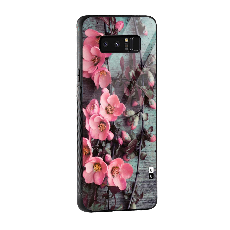 Wooden Floral Pink Glass Back Case for Galaxy Note 8