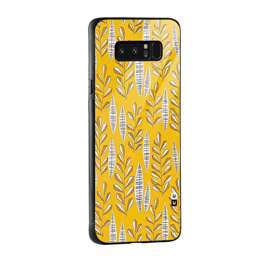 Yellow Leaf Pattern Glass Back Case for Galaxy Note 8