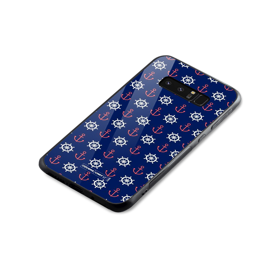 Anchor Pattern Blue Glass Back Case for Galaxy Note 8