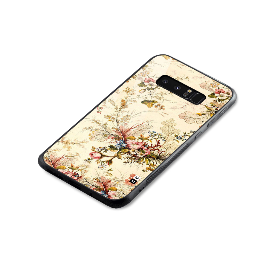 Beige Floral Glass Back Case for Galaxy Note 8