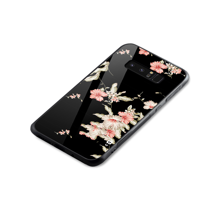 Black Floral Glass Back Case for Galaxy Note 8