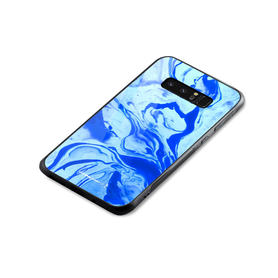 Blaze Blue Marble Texture Glass Back Case for Galaxy Note 8