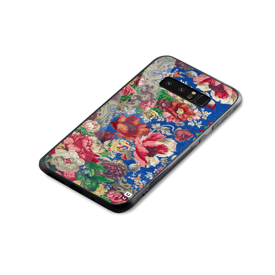 Block Printed Flowers Glass Back Case for Galaxy Note 8