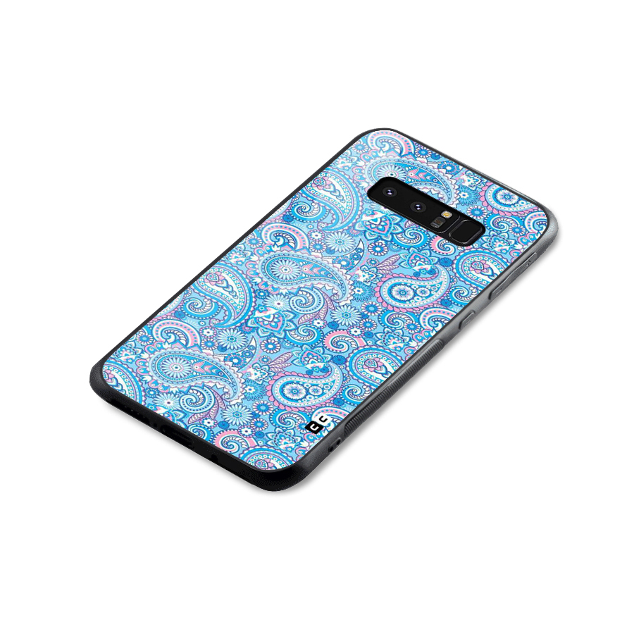 Blue Block Pattern Glass Back Case for Galaxy Note 8