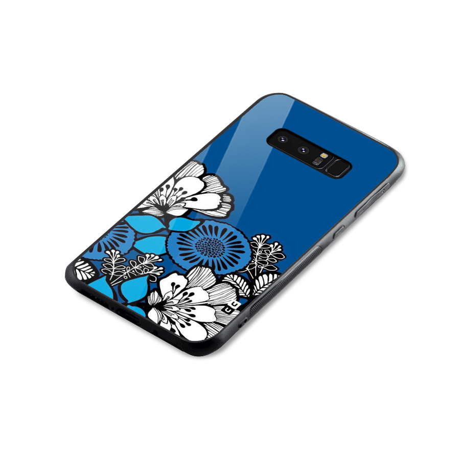 Blue White Flowers Glass Back Case for Galaxy Note 8