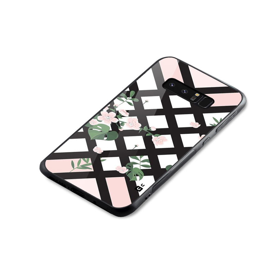 Check Floral Stripes Glass Back Case for Galaxy Note 8