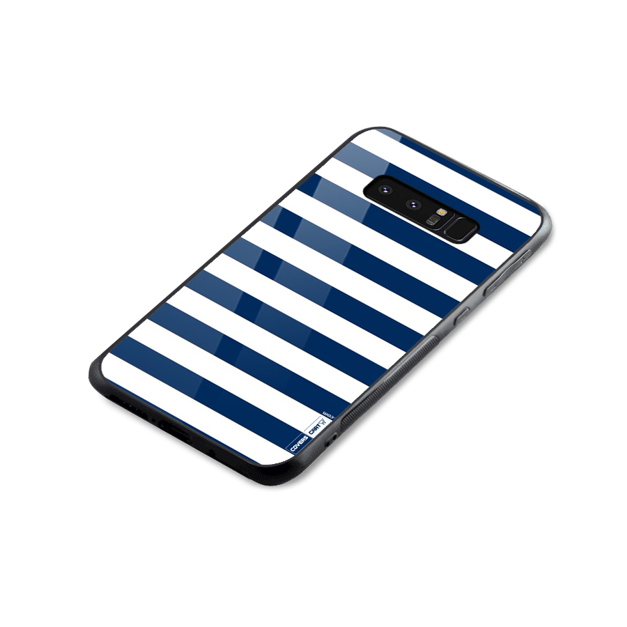 Classic Blue White Stripes Glass Back Case for Galaxy Note 8