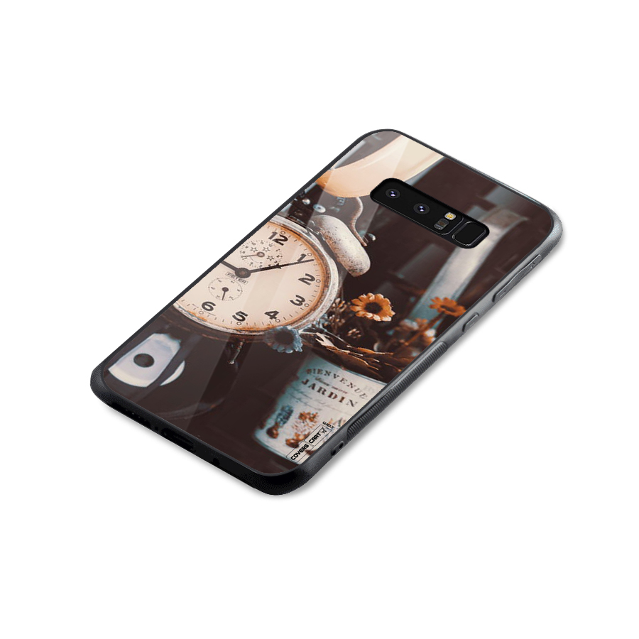 Clock And Flowers Glass Back Case for Galaxy Note 8