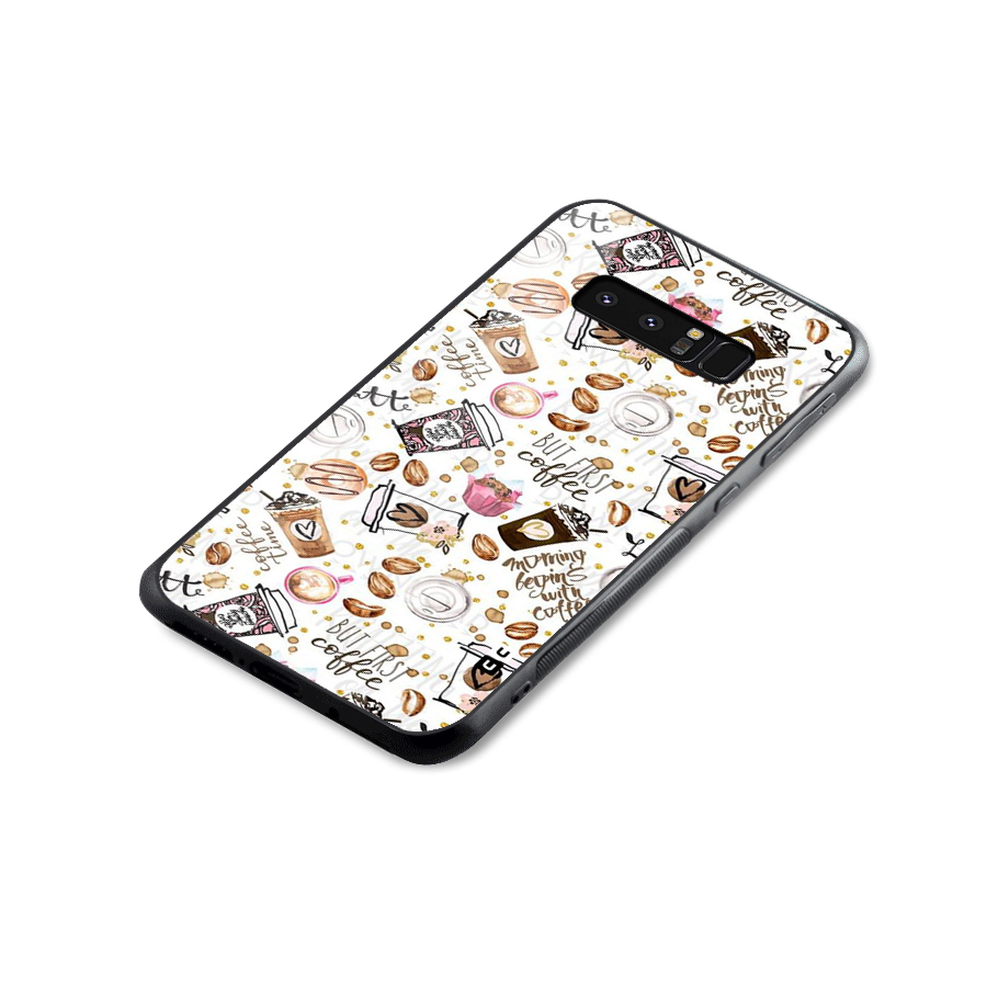 Coffee Pattern Glass Back Case for Galaxy Note 8