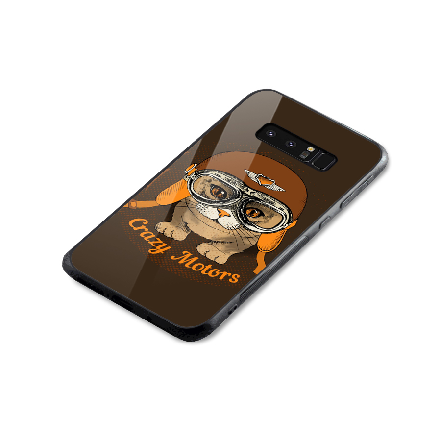 Crazy cat Glass Back Case for Galaxy Note 8