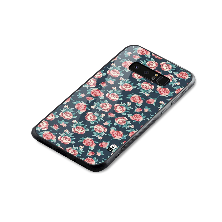 Floral Navy Bloom Glass Back Case for Galaxy Note 8