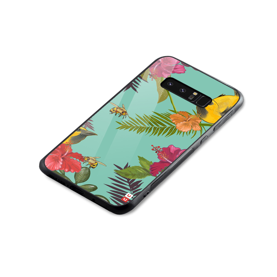 Flower Bird and Bee Glass Back Case for Galaxy Note 8