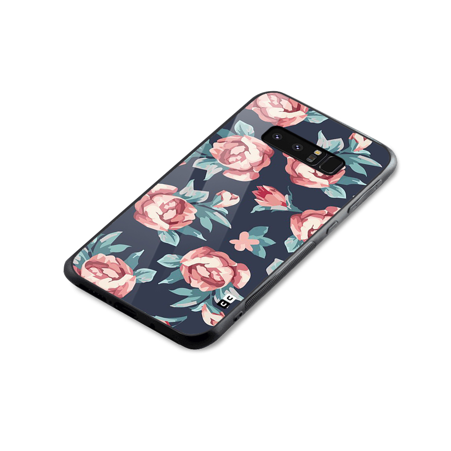 Flowers Painting Glass Back Case for Galaxy Note 8