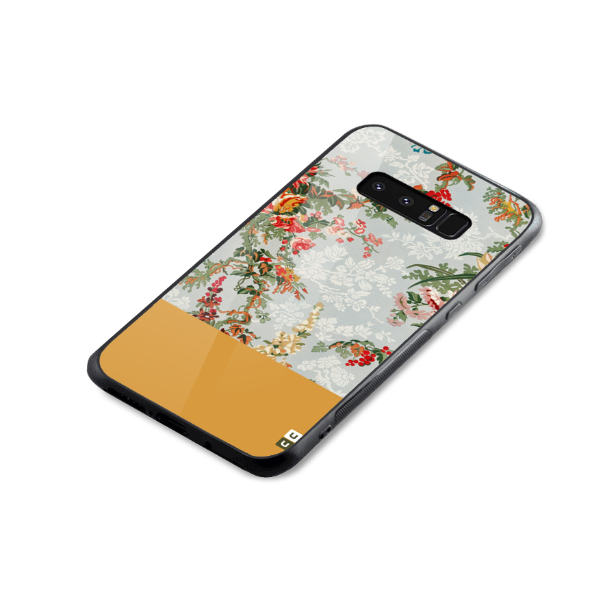 Golden Stripe on Floral Glass Back Case for Galaxy Note 8