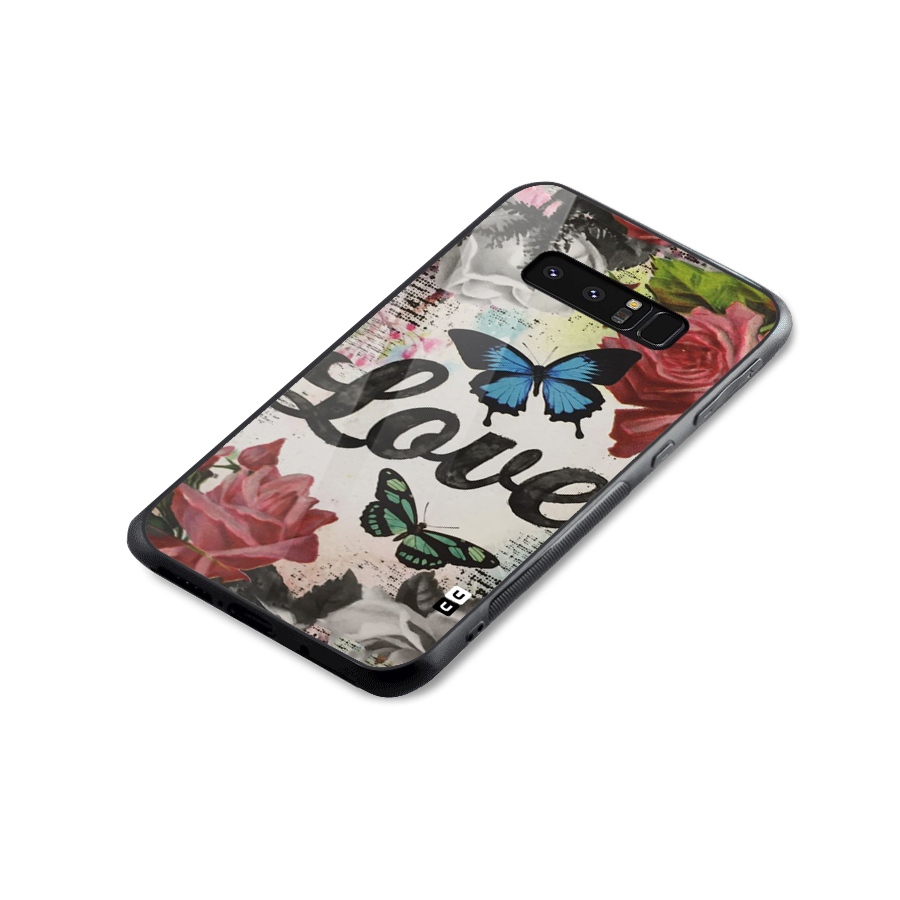 Lovely Butterfly Love Glass Back Case for Galaxy Note 8