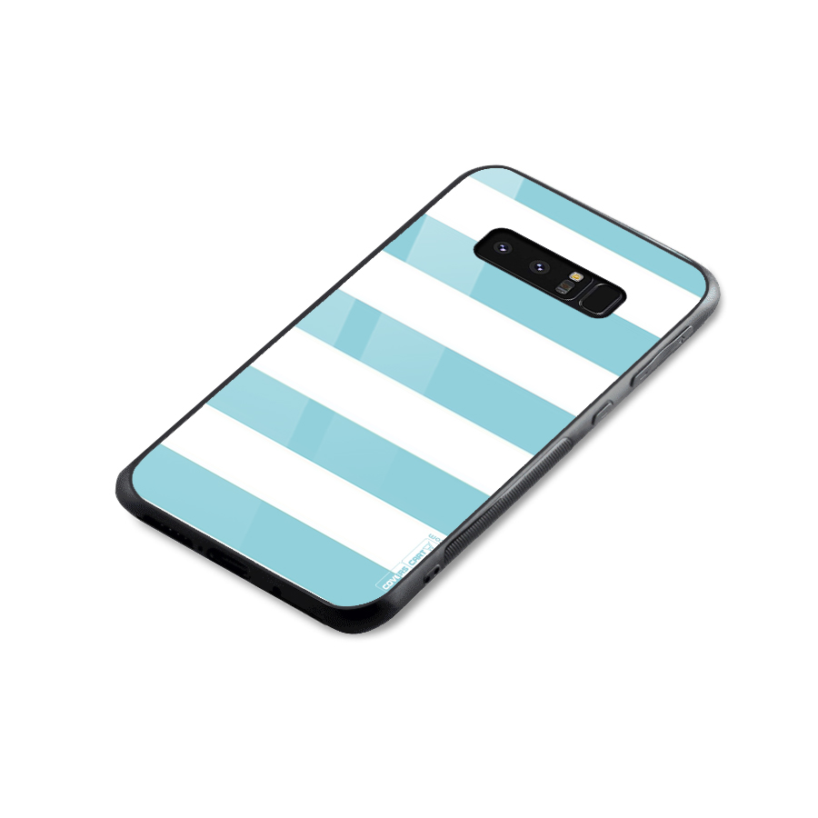 Pastel Blue White Stripes Glass Back Case for Galaxy Note 8