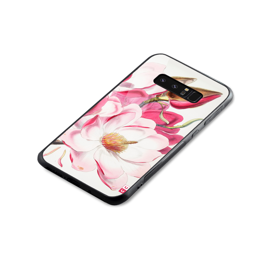 Pink Beautiful Flower Glass Back Case for Galaxy Note 8