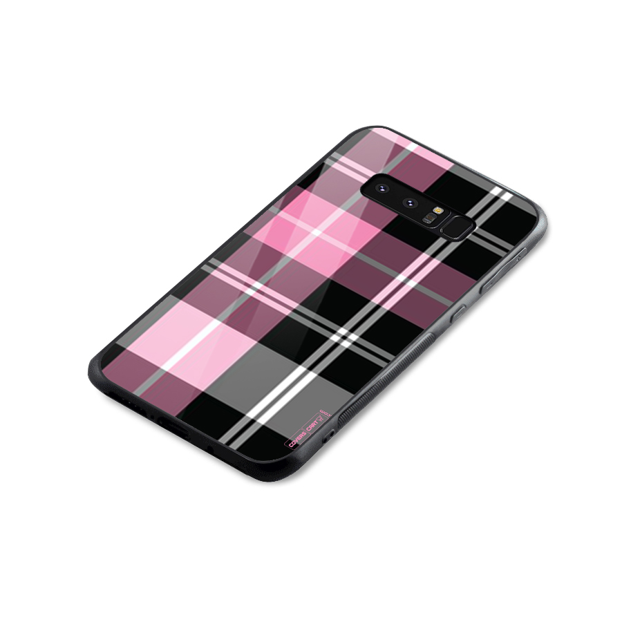 Pink Black Check Glass Back Case for Galaxy Note 8