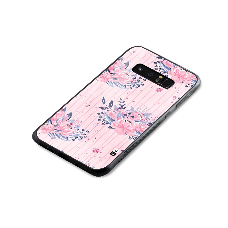 Pink Floral and Stripes Glass Back Case for Galaxy Note 8