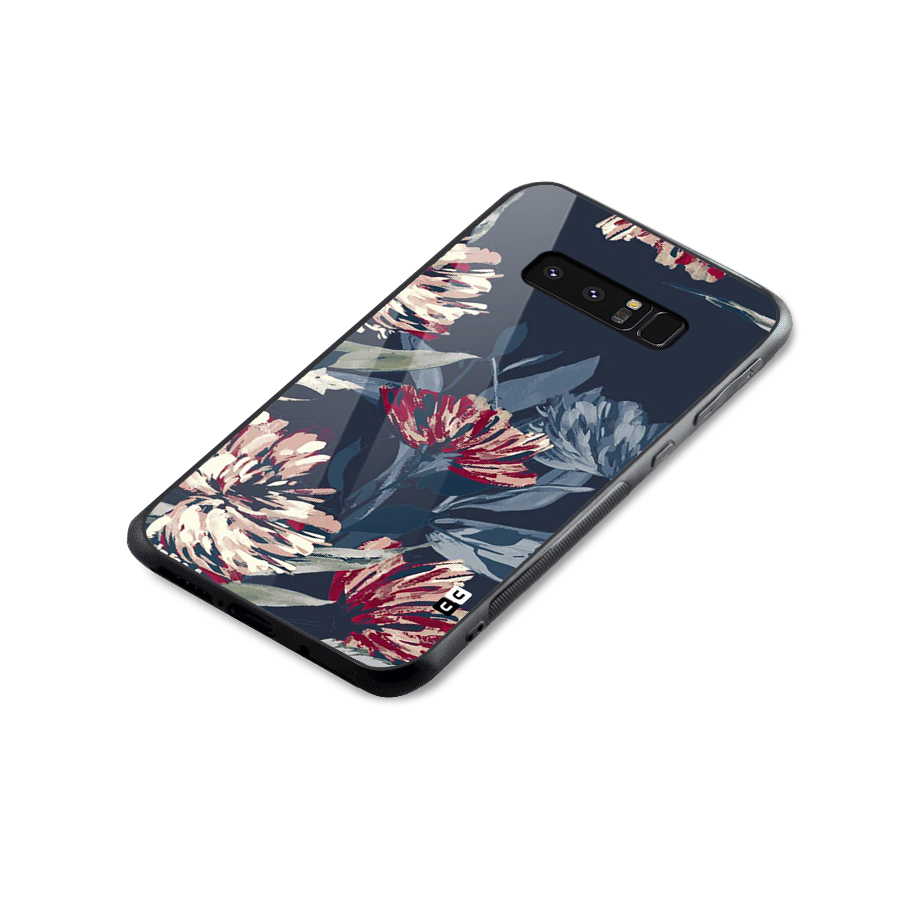 Red Rugged Floral Pattern Glass Back Case for Galaxy Note 8