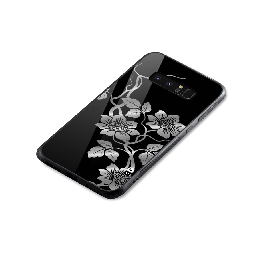 Silver Grey Flowers Glass Back Case for Galaxy Note 8