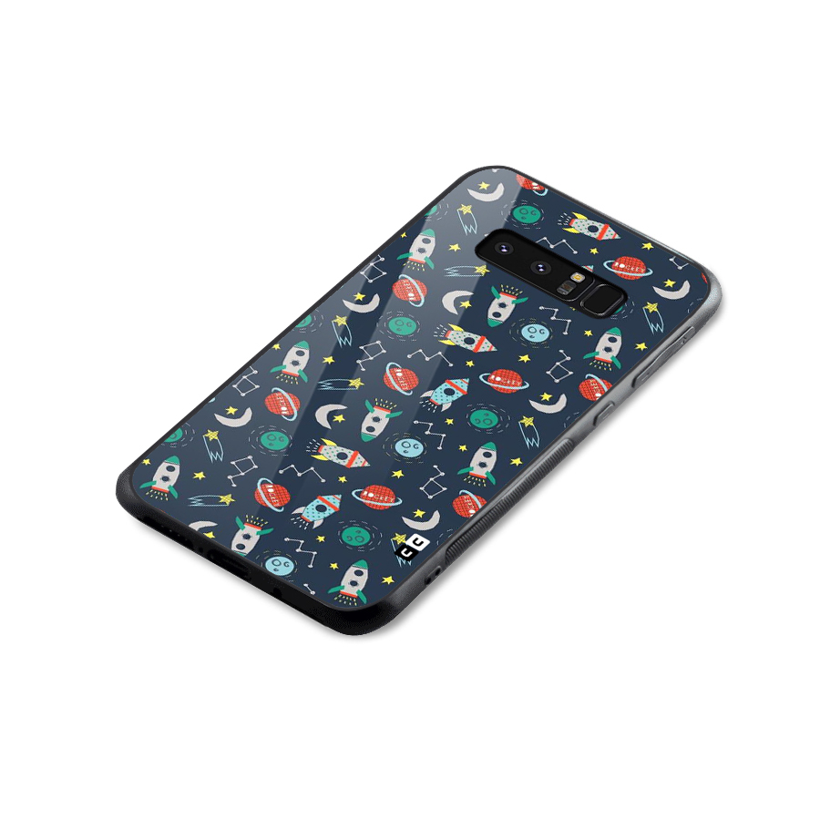Space Rocket Pattern Glass Back Case for Galaxy Note 8