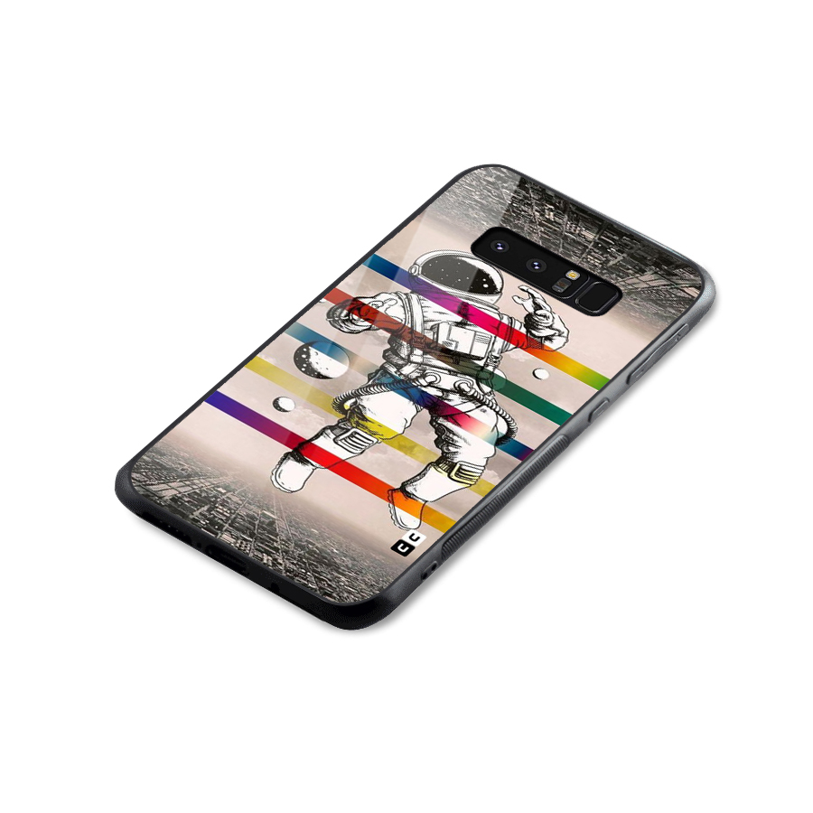 Spaceman Rainbow Stripes Glass Back Case for Galaxy Note 8