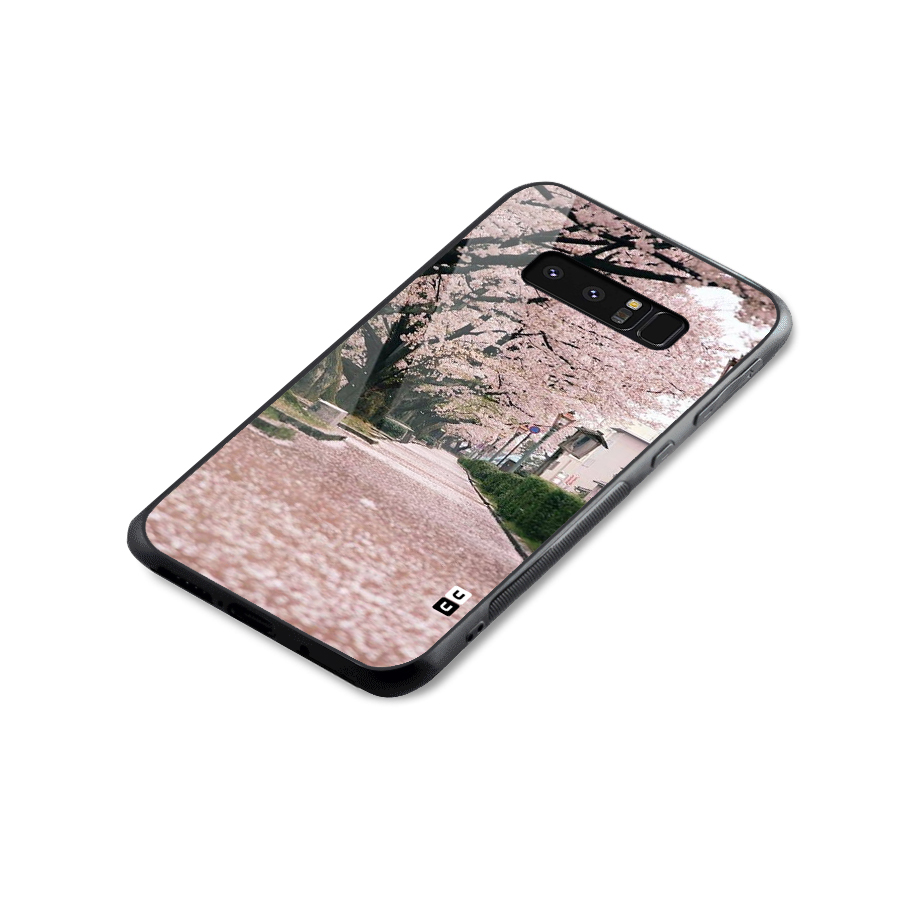 Street In Pink Flowers Glass Back Case for Galaxy Note 8