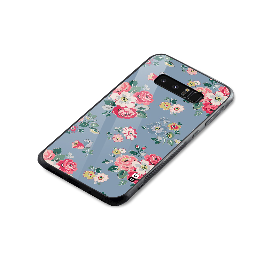 Vintage Flower Pattern Glass Back Case for Galaxy Note 8