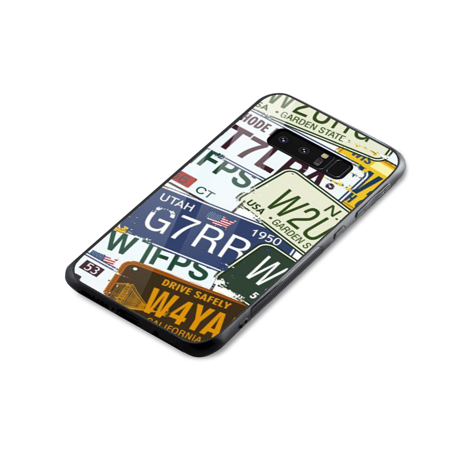Vintage License Plates Glass Back Case for Galaxy Note 8