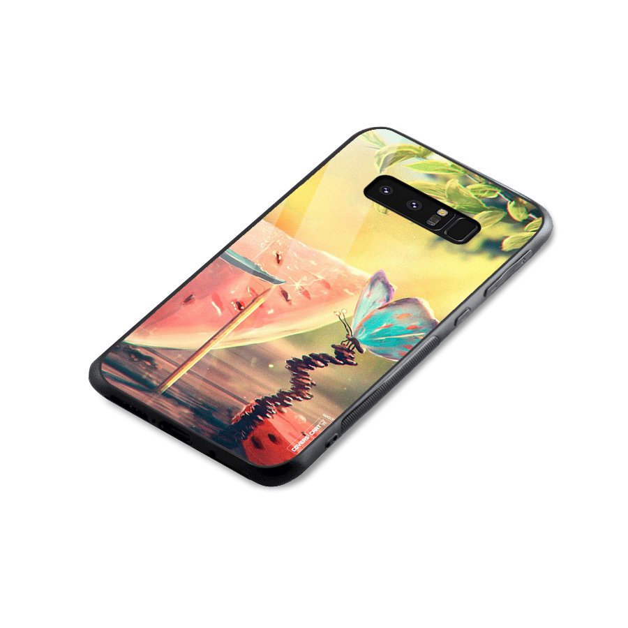 Watermelon Butterfly Glass Back Case for Galaxy Note 8