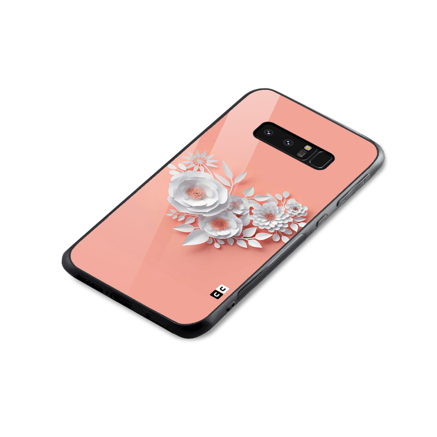 White Paper Flower Glass Back Case for Galaxy Note 8