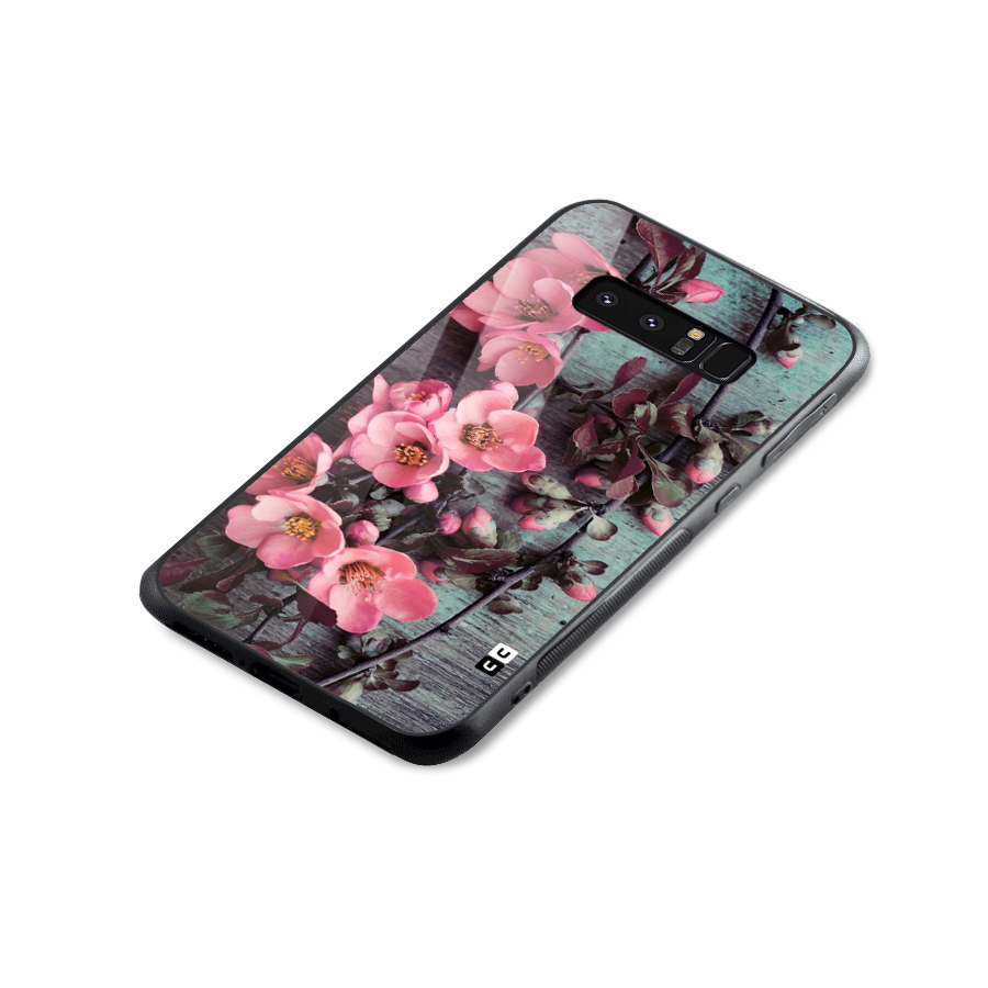 Wooden Floral Pink Glass Back Case for Galaxy Note 8