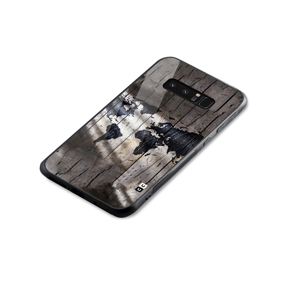 World Map Wood Design Glass Back Case for Galaxy Note 8