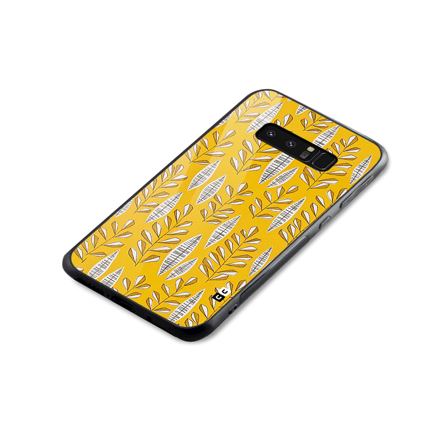 Yellow Leaf Pattern Glass Back Case for Galaxy Note 8