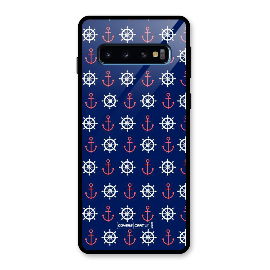 Anchor Pattern Blue Glass Back Case for Galaxy S10