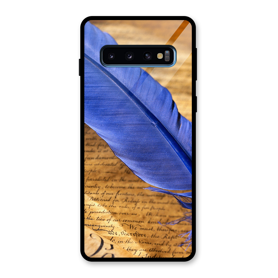 Beautiful Blue Feather Glass Back Case for Galaxy S10