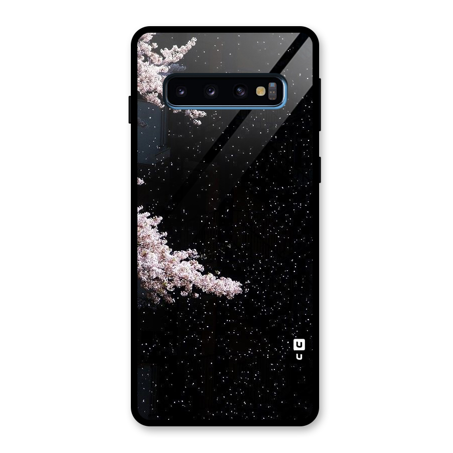 Beautiful Night Sky Flowers Glass Back Case for Galaxy S10