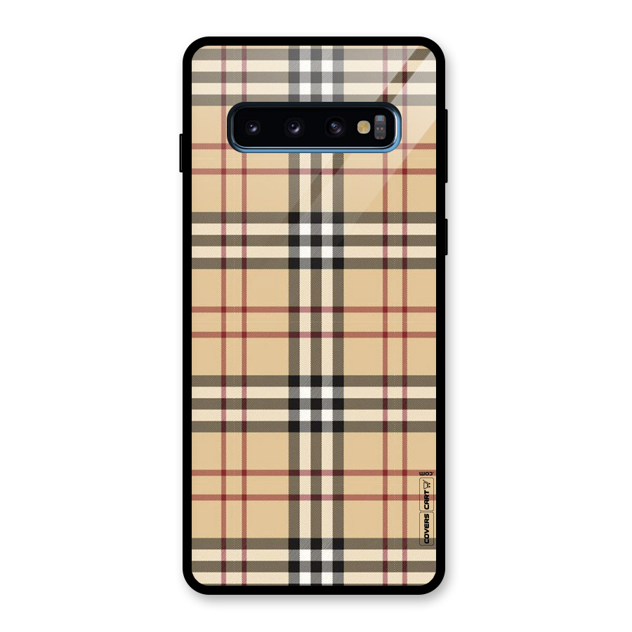 Beige Check Glass Back Case for Galaxy S10